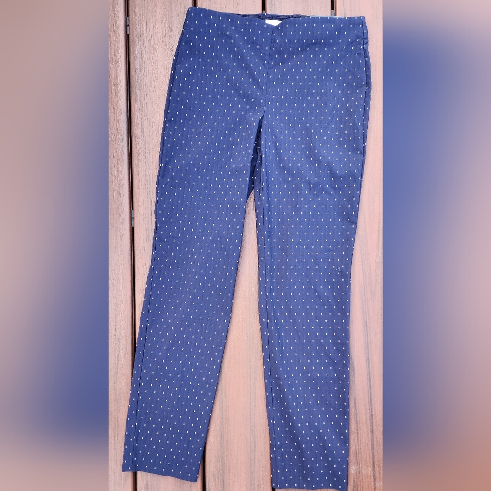 NWT Charter Club Chelsea Skinny Leg Ankle Pants Size 4 Navy Blue w/Wht Dble Dots